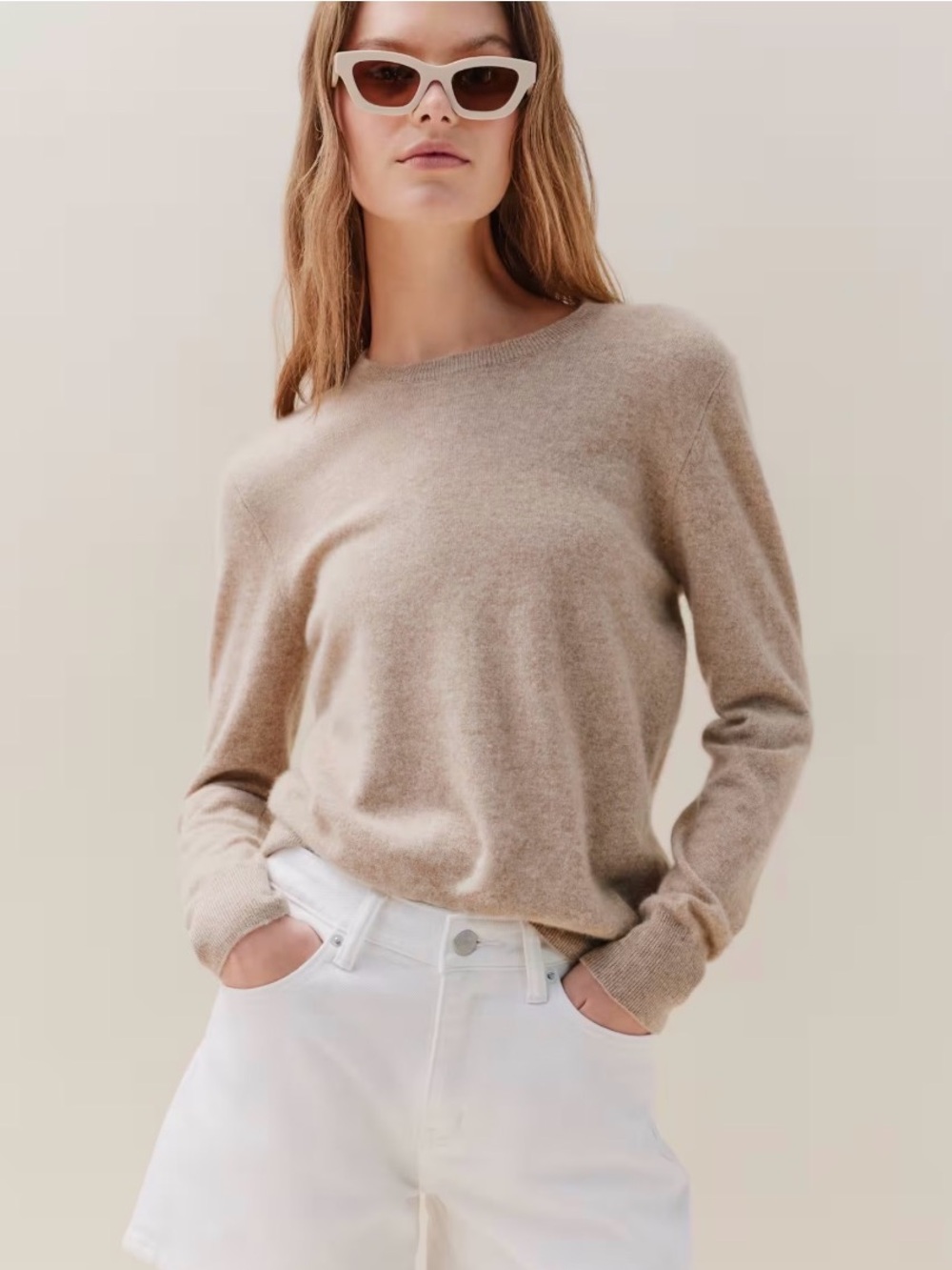 Quince Women's Crewneck Mongolian Cashmere-Blend Sweater in Oatmeal